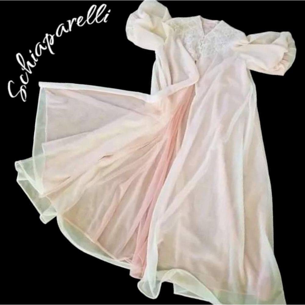 Schiaparelli Vintage Puff Sleeve Peignoir Gown Set